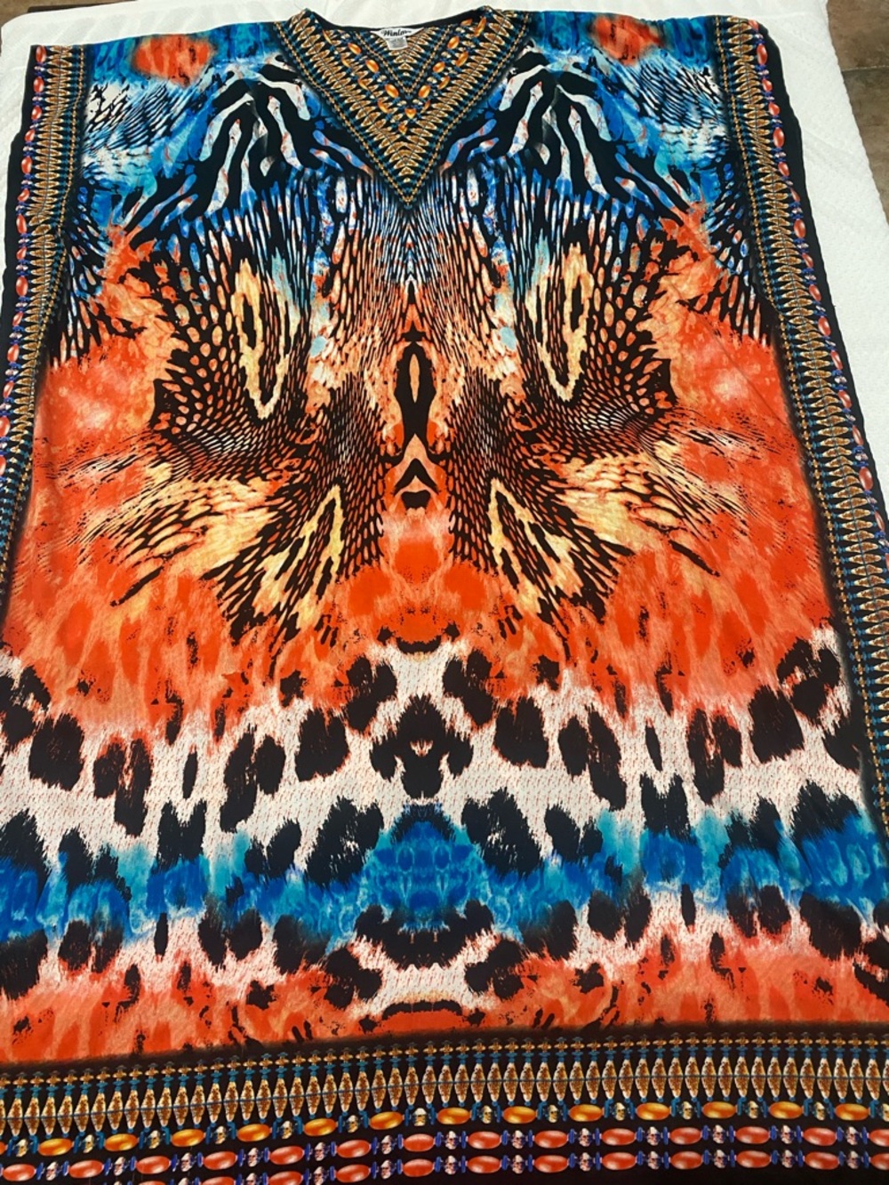 Vibrant Orange & Blue Kaftan Dress - Bold Print